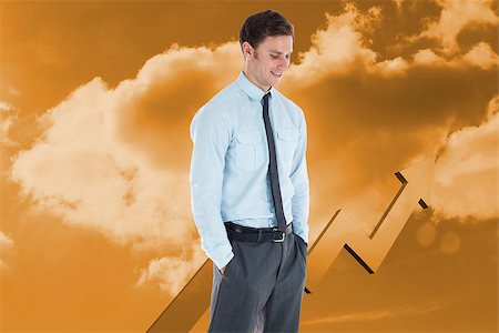 simsearch:400-07446676,k - Smiling businessman standing with hand in pocket against arrows in the sky in orange Foto de stock - Super Valor sin royalties y Suscripción, Código: 400-07278318