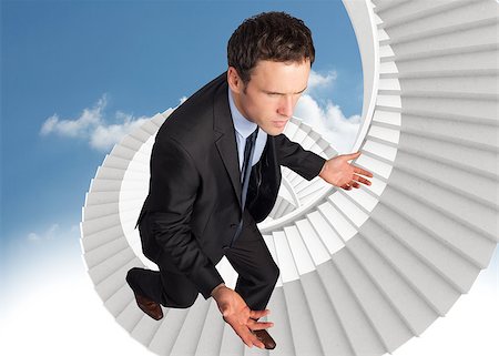 person on winding stairs - Businessman posing with arms out against abstract cloud design Stock Photo - Budget Royalty-Free & Subscription, Code: 400-07278311