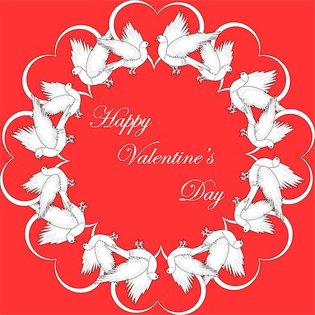 simsearch:400-08347146,k - A round decorative background with flying white birds and smaller hearts. Valentines Day backdrop. Vector-art illustration Stock Photo - Budget Royalty-Free & Subscription, Code: 400-07278595