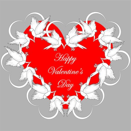 simsearch:400-08347146,k - A red heart decorated with flying white doves and smaller hearts. Valentines Day background. Vector-art illustration Stock Photo - Budget Royalty-Free & Subscription, Code: 400-07278596