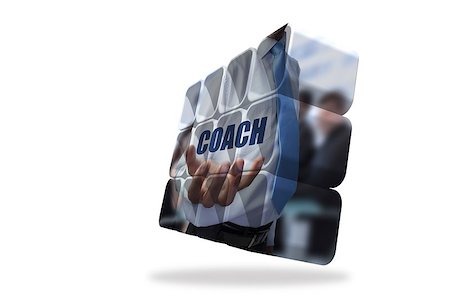 simsearch:400-07270335,k - Businessman holding coach text on abstract screen Stock Photo - Budget Royalty-Free & Subscription, Code: 400-07270685