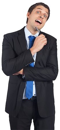 simsearch:6109-07601648,k - Thinking businessman holding pen Stock Photo - Budget Royalty-Free & Subscription, Code: 400-07271815