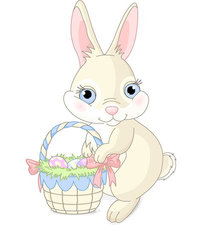 simsearch:400-04348779,k - Easter bunny sitting near Easter eggs basket. Fotografie stock - Microstock e Abbonamento, Codice: 400-07272384