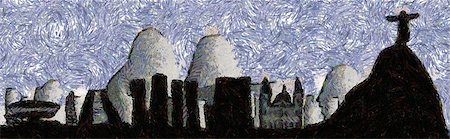 simsearch:400-07272465,k - Expressionistic drawing of the Rio de Janeiro skyline Stock Photo - Budget Royalty-Free & Subscription, Code: 400-07272465