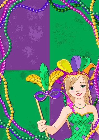 Mardi Gras Banner with beautiful girl holding mask Stock Photo - Budget Royalty-Free & Subscription, Code: 400-07272658