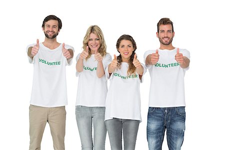 simsearch:400-08575784,k - Group portrait of happy volunteers gesturing thumbs up over white background Stockbilder - Microstock & Abonnement, Bildnummer: 400-07273292