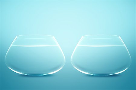simsearch:649-05950711,k - Empty Two fishbowls with water in front of blue background. Stock Photo - Budget Royalty-Free & Subscription, Code: 400-07288384