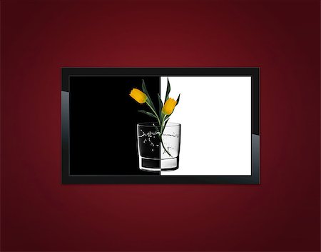 simsearch:400-07290864,k - Black LCD tv screen hanging on a wall Photographie de stock - Aubaine LD & Abonnement, Code: 400-07288575