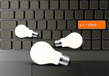 simsearch:400-04698351,k - Keyboard with Ideas button and light bulb. Stock Photo - Budget Royalty-Free & Subscription, Code: 400-07288888