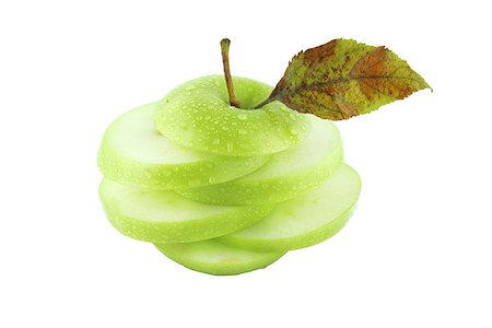 simsearch:400-07619844,k - Fresh green apple slices with water drops  on white background  with a clipping path Foto de stock - Royalty-Free Super Valor e Assinatura, Número: 400-07289571