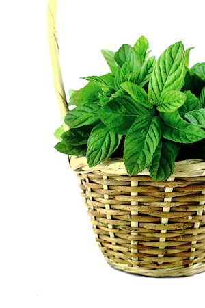 simsearch:400-06531157,k - fresh mint leaves in straw basket on a white background Foto de stock - Royalty-Free Super Valor e Assinatura, Número: 400-07289660