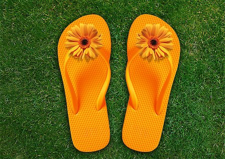 Colorful Flip Flops on green grass, summer back. Stock Photo - Budget Royalty-Free & Subscription, Code: 400-07289767