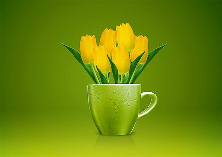 Modern vase style, A group of yellow Tulips in green vase. Photographie de stock - Aubaine LD & Abonnement, Code: 400-07289849