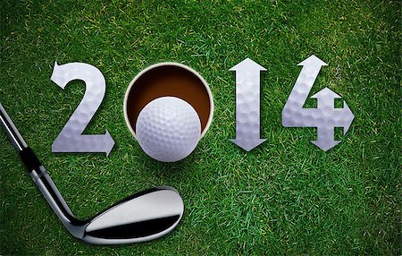 simsearch:400-06912620,k - Happy New Golf year 2014,  Golf ball and putter on green grass, the same concept available for 2015, 2016 and 2017 year. Stock Photo - Budget Royalty-Free & Subscription, Code: 400-07294409