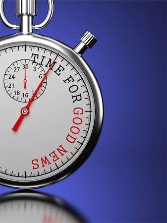 Stopwatch with Time For Good News slogan on a blue background. Stock Photo - Budget Royalty-Free & Subscription, Code: 400-07294536