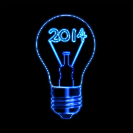 new year 2014 in bulb with glowing filament ciphers over black background Stock Photo - Budget Royalty-Free & Subscription, Code: 400-07294708