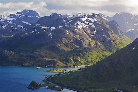 Aerial view of picturesque fjords on Lofoten islands in Norway Stock Photo - Budget Royalty-Free & Subscription, Code: 400-07295000