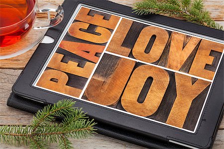 simsearch:400-08223086,k - love, joy and peace word abstract on a digital tablet with a cup of tea Stockbilder - Microstock & Abonnement, Bildnummer: 400-07295042