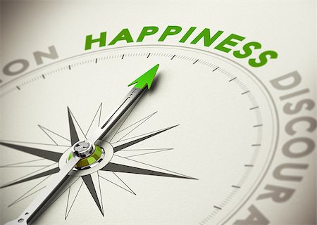 Compass needle pointing the word happiness concept of well-beign and motivation Stock Photo - Budget Royalty-Free & Subscription, Code: 400-07295650