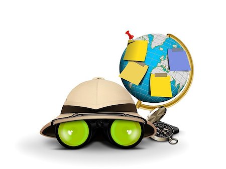 safari hat binoculars - Explorer Hat with Binocular and Globe Stock Photo - Budget Royalty-Free & Subscription, Code: 400-07295830