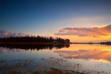 drenthe - calm sunset over lake surface, Dwingelderveld Foto de stock - Royalty-Free Super Valor e Assinatura, Número: 400-07295959