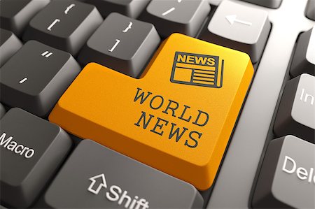 simsearch:400-08891491,k - World News - Orange Button with Newspaper Icon on Black Computer Keyboard. Mass Media Concept. Stock Photo - Budget Royalty-Free & Subscription, Code: 400-07296230