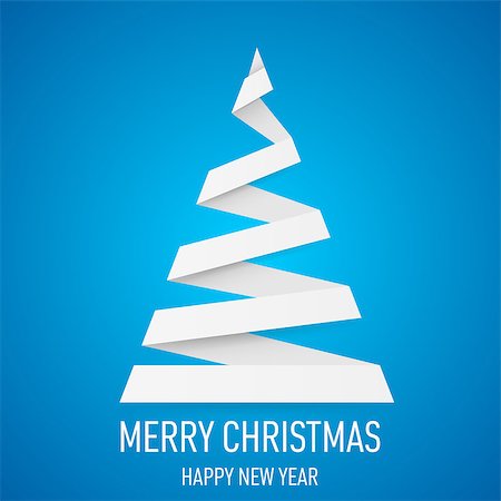 pine tree one not snow not people - White paper Christmas tree in origami style on blue background. Stock Photo - Budget Royalty-Free & Subscription, Code: 400-07296629