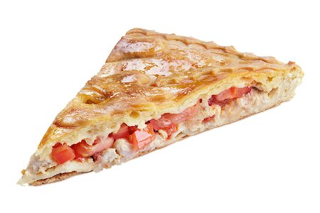simsearch:695-05770339,k - Slice of pie with tomato and chicken isolated on white with clipping path Stock Photo - Budget Royalty-Free & Subscription, Code: 400-07296700