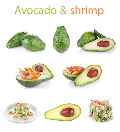 ration - set fresh avocado with shrimp isolated on white background Stock Photo - Budget Royalty-Free & Subscription, Code: 400-07296763