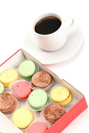 simsearch:400-06462101,k - Colorful Macaroon and cup of coffee on white background Stock Photo - Budget Royalty-Free & Subscription, Code: 400-07296818