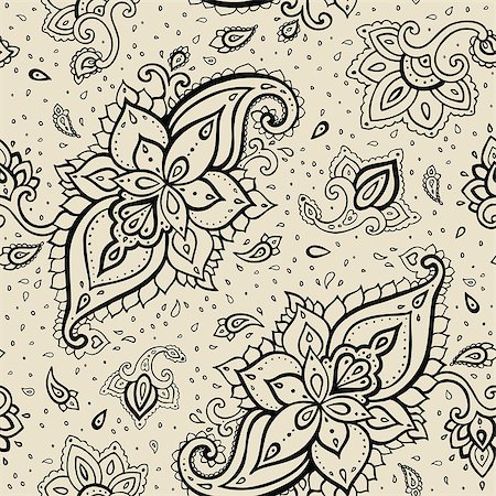 simsearch:400-05132616,k - Seamless Paisley background. Hand Drawn vector pattern. Stock Photo - Budget Royalty-Free & Subscription, Code: 400-07297007