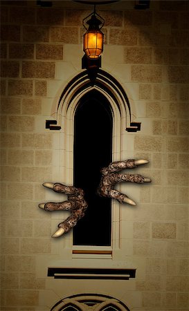 simsearch:642-01737135,k - Dark series - paws of monster in castle window Stock Photo - Budget Royalty-Free & Subscription, Code: 400-07297029