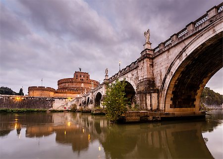 Castle of Holy Angel and Holy Angel Bridge over the Tiber River in Rome at Dawn, Italy Stock Photo - Budget Royalty-Free & Subscription, Code: 400-07297329
