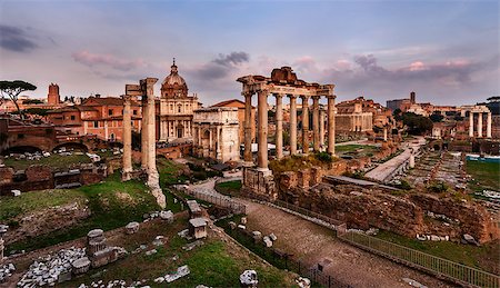 Panorama of Roman Forum (Foro Romano) at Sunset, Rome, Italy Photographie de stock - Aubaine LD & Abonnement, Code: 400-07297336