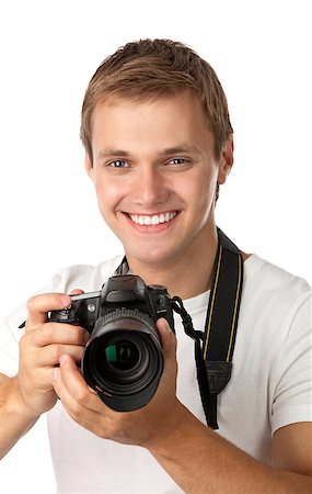 paparazzi pictures of blond model - Portrait of a handsome young man holding a camera Stock Photo - Budget Royalty-Free & Subscription, Code: 400-07297424