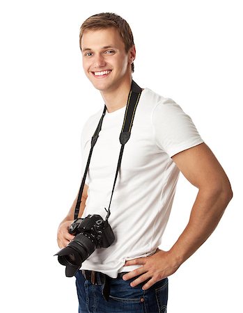 paparazzi pictures of blond model - Portrait of a handsome young man with a camera Stock Photo - Budget Royalty-Free & Subscription, Code: 400-07297425