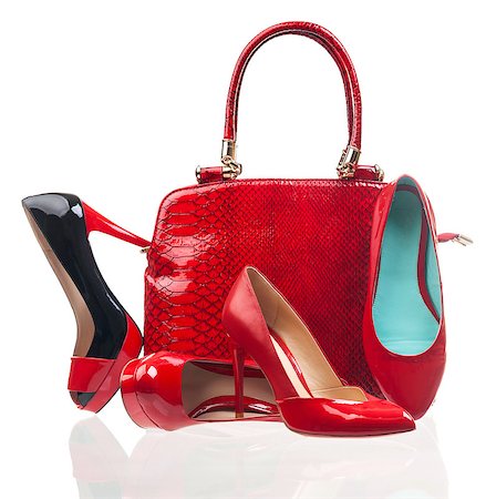 simsearch:400-04792219,k - Red fashion women shoes and handbag over white Stock Photo - Budget Royalty-Free & Subscription, Code: 400-07297426