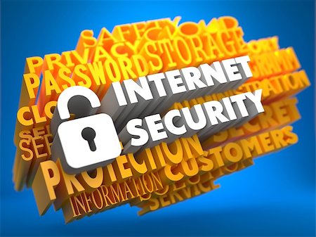 simsearch:400-06560539,k - Internet Security with Icon of Opened Padlock - White Color Text on Yellow WordCloud on Blue Background. Photographie de stock - Aubaine LD & Abonnement, Code: 400-07297599