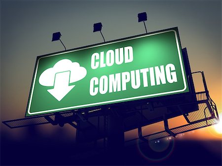 simsearch:400-06357035,k - Cloud Computing - Green Billboard on the Rising Sun Background. Stock Photo - Budget Royalty-Free & Subscription, Code: 400-07297660