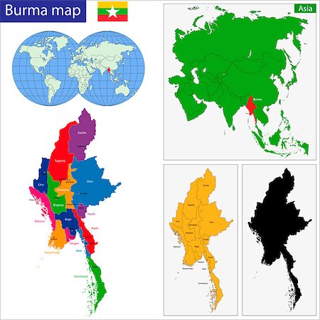 simsearch:400-08052104,k - Map of Union of Myanmar (Burma) with the provinces colored in bright colors Stock Photo - Budget Royalty-Free & Subscription, Code: 400-07297774