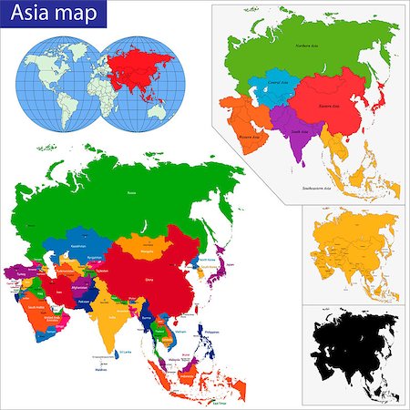 simsearch:400-08674437,k - Colorful Asia map with country borders Stock Photo - Budget Royalty-Free & Subscription, Code: 400-07297775