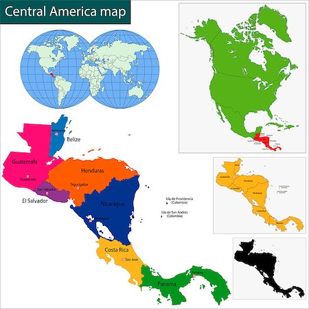 Map of Central America map with country borders Stock Photo - Budget Royalty-Free & Subscription, Code: 400-07297771