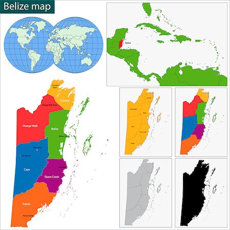 Belize map with the regions colored in bright colors Stock Photo - Budget Royalty-Free & Subscription, Code: 400-07297772