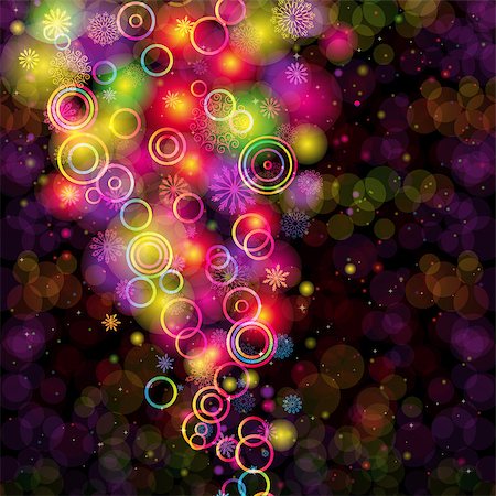 simsearch:694-03693899,k - Abstract colorful rings and snowflakes on a dark background. Christmas card. Fotografie stock - Microstock e Abbonamento, Codice: 400-07297839