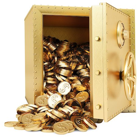 golden safe with a bunch of gold coins. isolated on white. Stock Photo - Budget Royalty-Free & Subscription, Code: 400-07297988