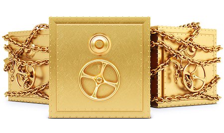 golden safe in chains. isolated on white background. Stock Photo - Budget Royalty-Free & Subscription, Code: 400-07297992
