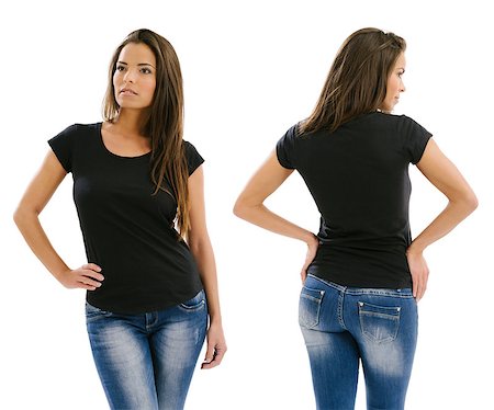 sumners (artist) - Young beautiful sexy female with blank black shirt, front and back. Ready for your design or artwork. Stockbilder - Microstock & Abonnement, Bildnummer: 400-07298227