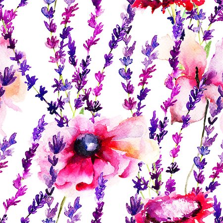 simsearch:400-07245386,k - Seamless pattern with wild flowers, watercolor illustration Stockbilder - Microstock & Abonnement, Bildnummer: 400-07298503