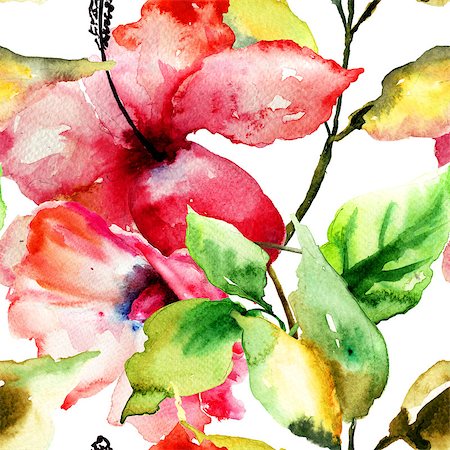 simsearch:400-06202782,k - Seamess pattern with Beautiful Lily flower, watercolor illustration Stock Photo - Budget Royalty-Free & Subscription, Code: 400-07298519