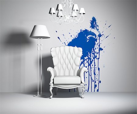 white interior with armchair and blue blot on the wall Stock Photo - Budget Royalty-Free & Subscription, Code: 400-07298641